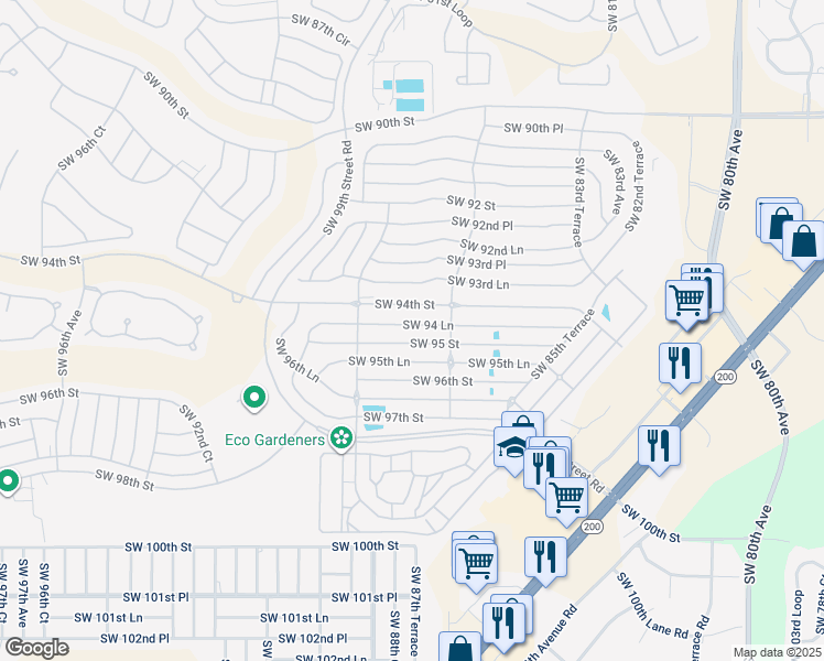 map of restaurants, bars, coffee shops, grocery stores, and more near 8832 Southwest 94th Lane in Ocala