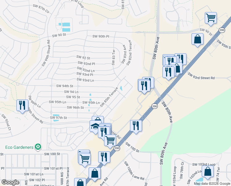 map of restaurants, bars, coffee shops, grocery stores, and more near 9441 Southwest 85th Terrace in Ocala