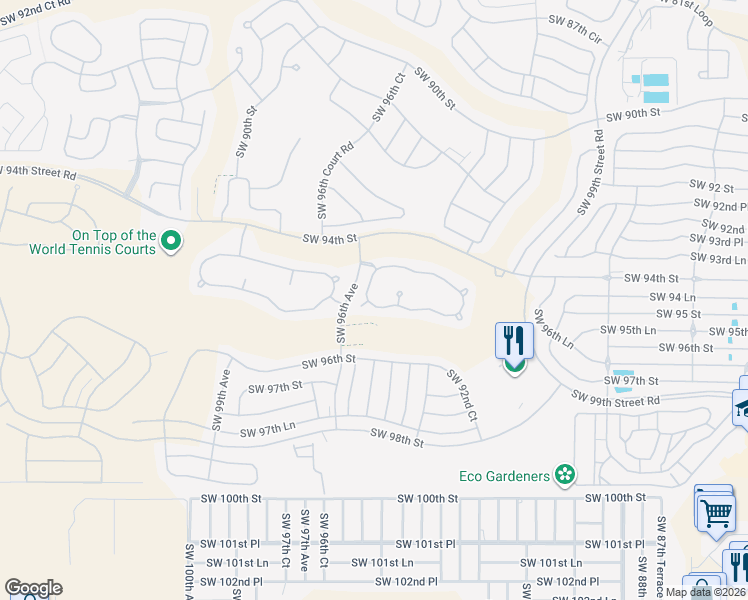 map of restaurants, bars, coffee shops, grocery stores, and more near 9505 Southwest 94th Loop in Ocala