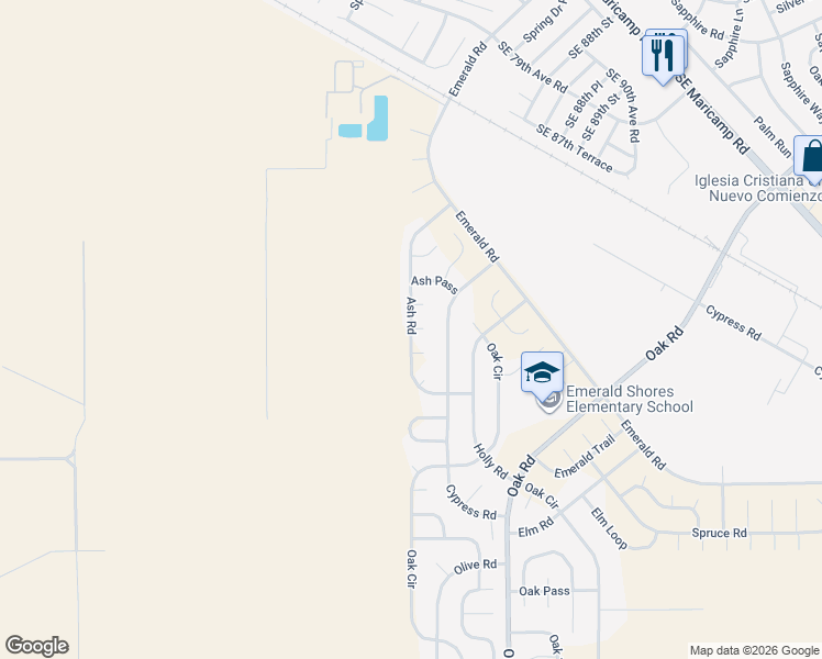 map of restaurants, bars, coffee shops, grocery stores, and more near 54 Ash Road in Ocala