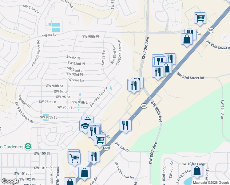 map of restaurants, bars, coffee shops, grocery stores, and more near 9380 Southwest 84th Terrace in Ocala