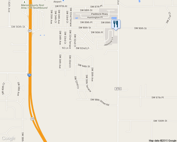 map of restaurants, bars, coffee shops, grocery stores, and more near 9471 Southwest 30th Terrace in Ocala