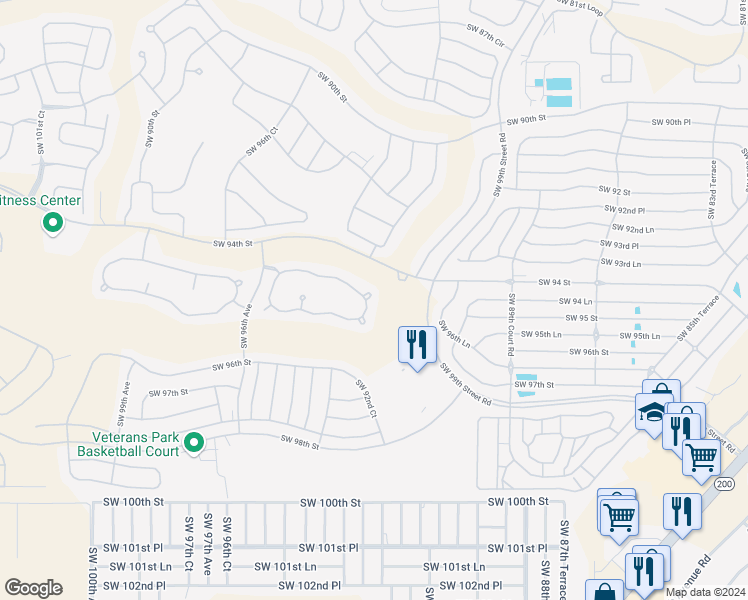 map of restaurants, bars, coffee shops, grocery stores, and more near 9481 Southwest 92nd Court in Ocala