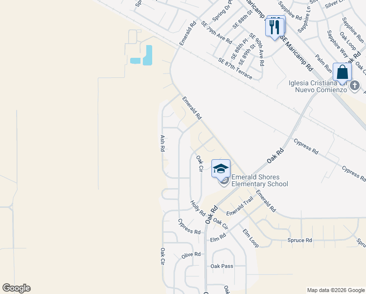 map of restaurants, bars, coffee shops, grocery stores, and more near 58 Cypress Road in Ocala
