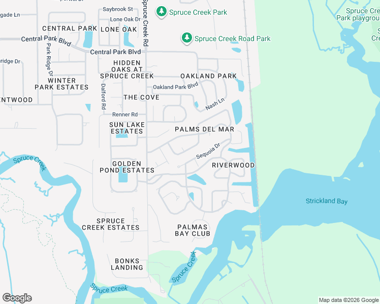 map of restaurants, bars, coffee shops, grocery stores, and more near 6125 Del Rio Drive in Port Orange