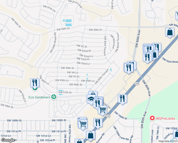 map of restaurants, bars, coffee shops, grocery stores, and more near 8665 Southwest 94 Lane in Ocala