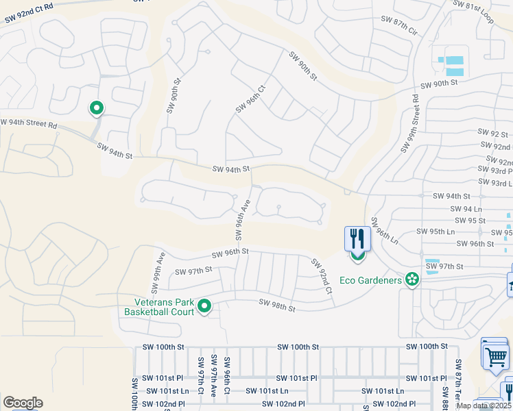 map of restaurants, bars, coffee shops, grocery stores, and more near 9505 Southwest 94th Loop in Ocala