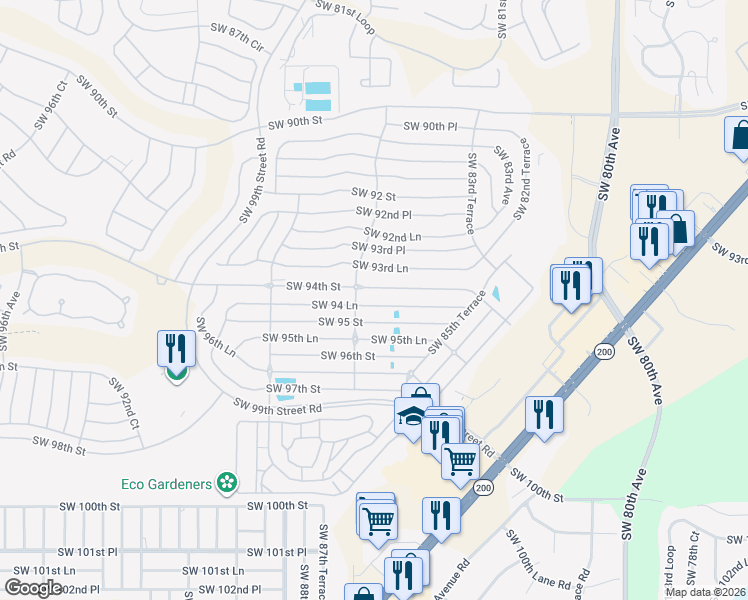 map of restaurants, bars, coffee shops, grocery stores, and more near 8685 Southwest 94 Lane in Ocala
