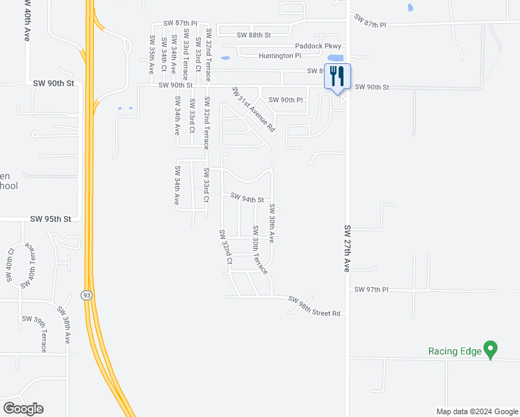 map of restaurants, bars, coffee shops, grocery stores, and more near 9455 Southwest 30th Terrace in Ocala