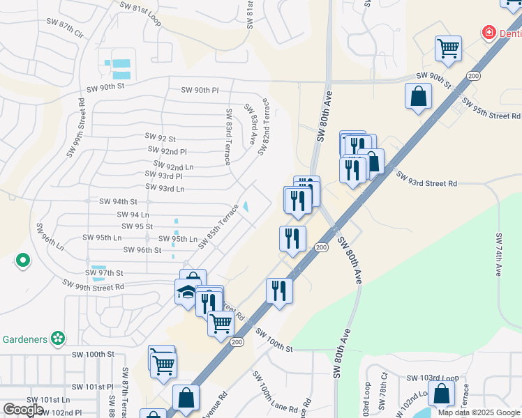 map of restaurants, bars, coffee shops, grocery stores, and more near 9330 Southwest 84th Terrace in Ocala