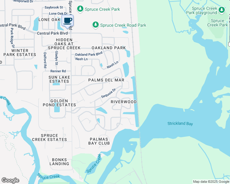 map of restaurants, bars, coffee shops, grocery stores, and more near 6130 Sequoia Drive in Port Orange