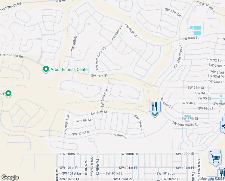map of restaurants, bars, coffee shops, grocery stores, and more near 9505 Southwest 94th Loop in Ocala