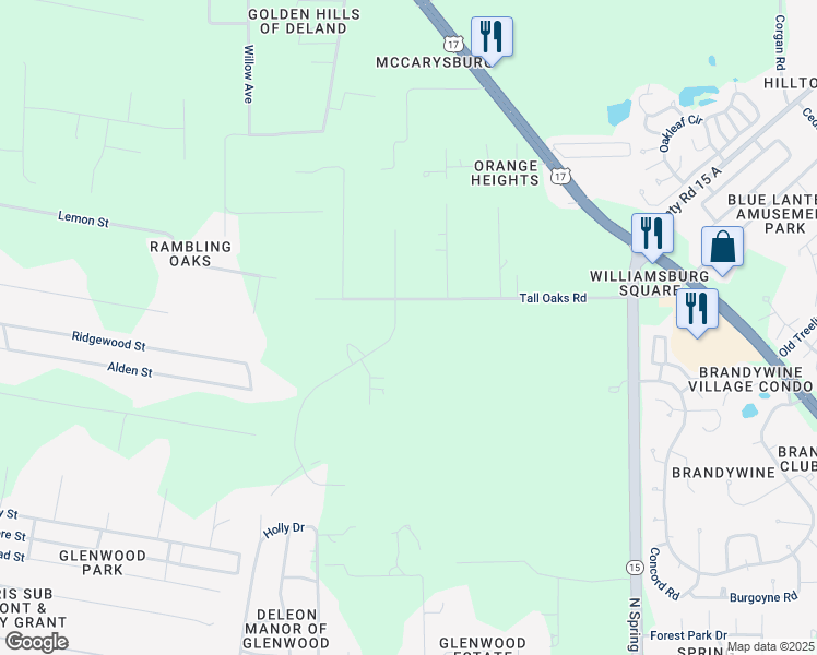 map of restaurants, bars, coffee shops, grocery stores, and more near 3281 Oaklea Drive in DeLand