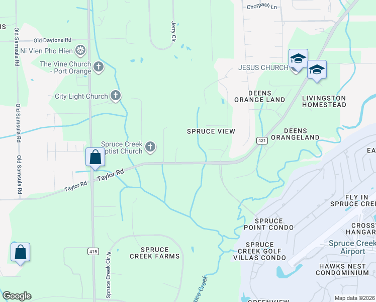 map of restaurants, bars, coffee shops, grocery stores, and more near 1926 Taylor Road in Port Orange