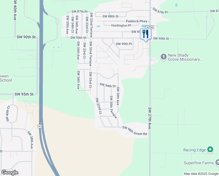 map of restaurants, bars, coffee shops, grocery stores, and more near 9471 Southwest 30th Terrace in Ocala