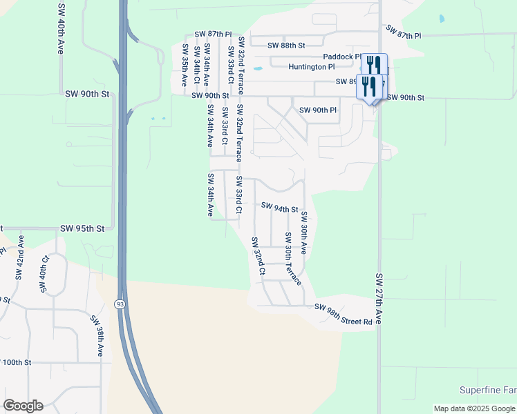 map of restaurants, bars, coffee shops, grocery stores, and more near 9421 Southwest 32nd Court in Ocala