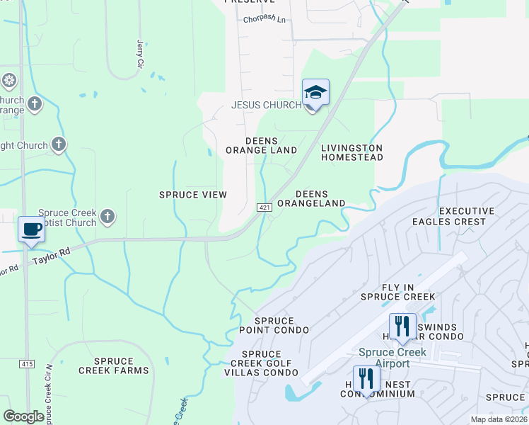 map of restaurants, bars, coffee shops, grocery stores, and more near 1862 Taylor Road in Port Orange