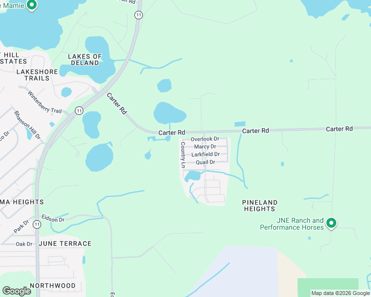 map of restaurants, bars, coffee shops, grocery stores, and more near 3100-3158 Country Ln in DeLand