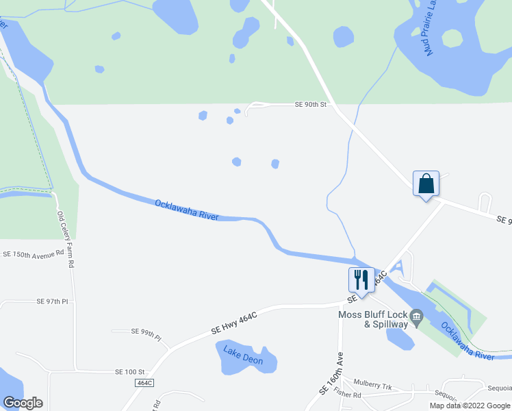 map of restaurants, bars, coffee shops, grocery stores, and more near 15600 Southeast 90th Street in Ocklawaha