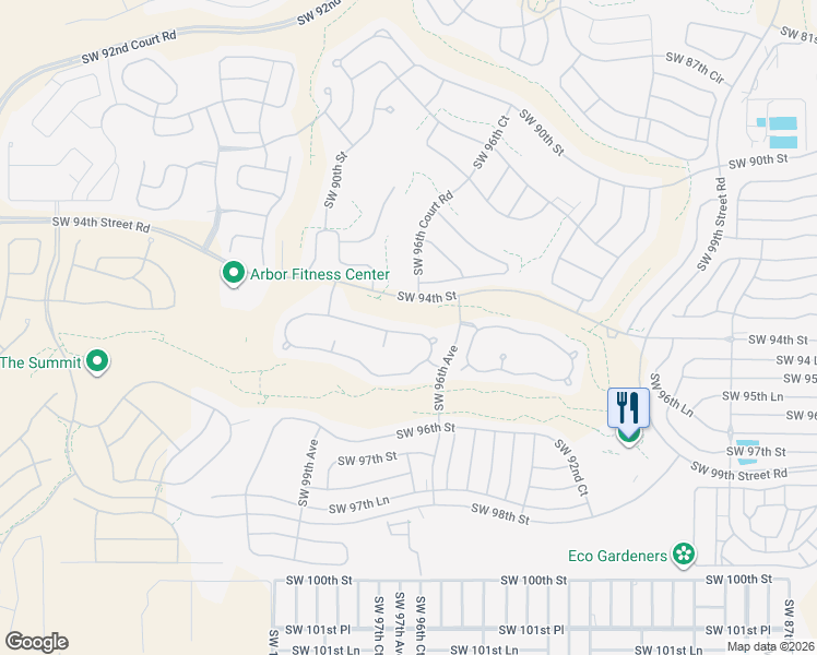 map of restaurants, bars, coffee shops, grocery stores, and more near 9625 Southwest 95th Loop in Ocala