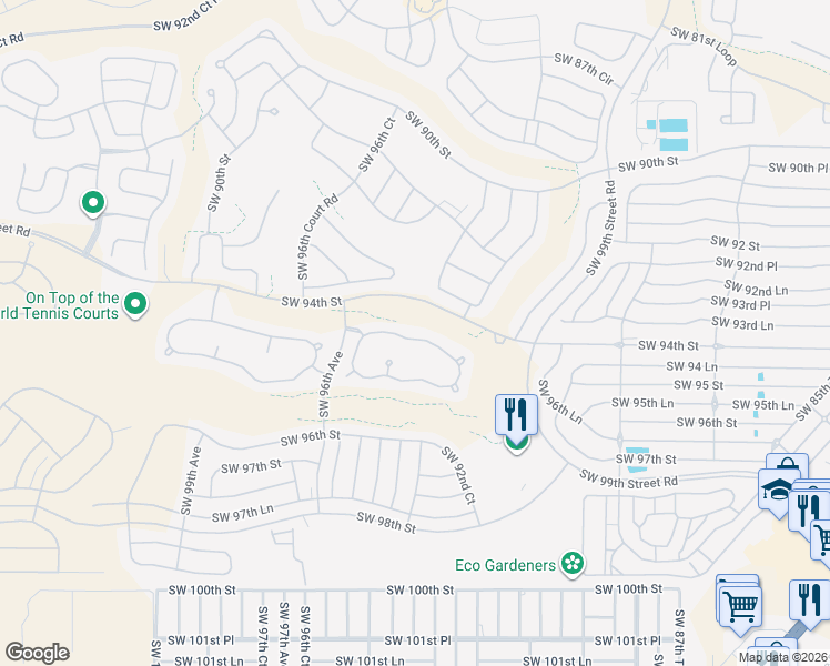 map of restaurants, bars, coffee shops, grocery stores, and more near 9305 Southwest 94th Loop in Ocala
