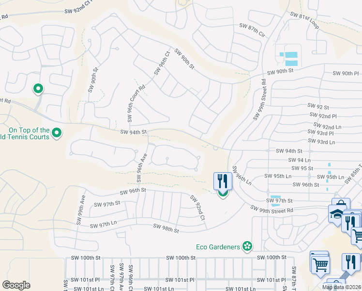 map of restaurants, bars, coffee shops, grocery stores, and more near 9305 Southwest 94th Loop in Ocala