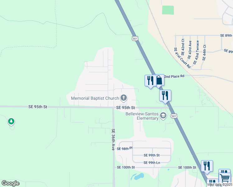 map of restaurants, bars, coffee shops, grocery stores, and more near 3642 Southeast 93rd Place in Ocala