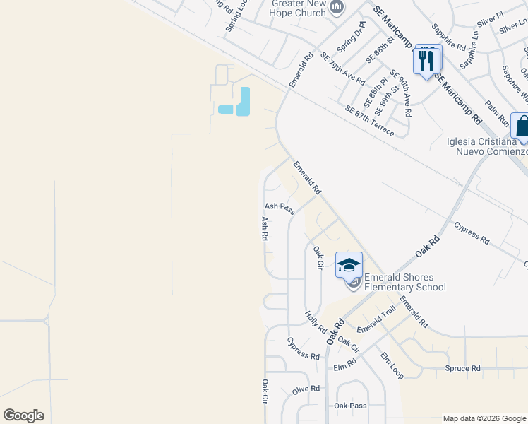 map of restaurants, bars, coffee shops, grocery stores, and more near 11 Ash Pass in Ocala