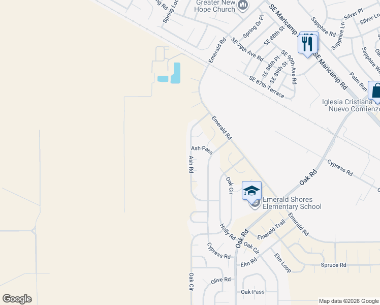 map of restaurants, bars, coffee shops, grocery stores, and more near 11 Ash Pass in Ocala