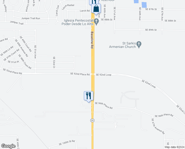 map of restaurants, bars, coffee shops, grocery stores, and more near Southeast 92nd Place Road in Ocala