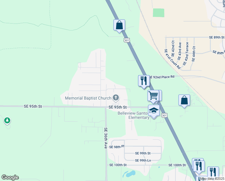 map of restaurants, bars, coffee shops, grocery stores, and more near 3642 Southeast 93rd Place in Ocala