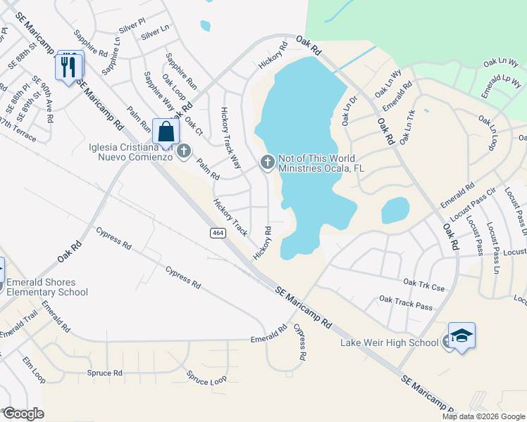 map of restaurants, bars, coffee shops, grocery stores, and more near 1120 Hickory Road in Ocala
