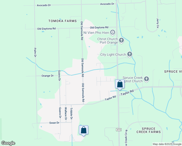 map of restaurants, bars, coffee shops, grocery stores, and more near 2437 Old Samsula Road in Port Orange