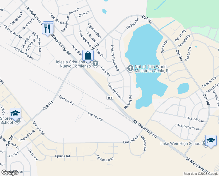 map of restaurants, bars, coffee shops, grocery stores, and more near 14 Hickory Track in Ocala