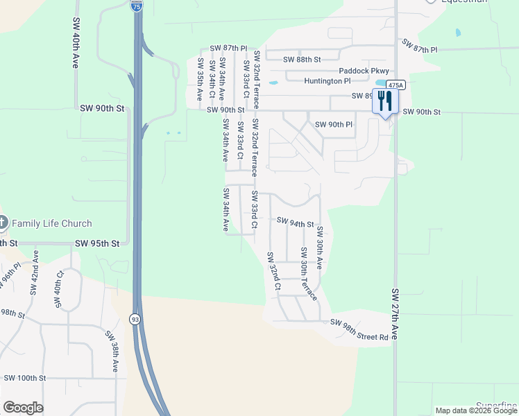 map of restaurants, bars, coffee shops, grocery stores, and more near 9365 Southwest 32nd Terrace in Ocala