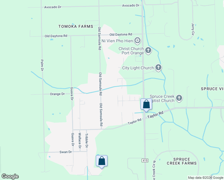map of restaurants, bars, coffee shops, grocery stores, and more near 2437 Old Samsula Road in Port Orange