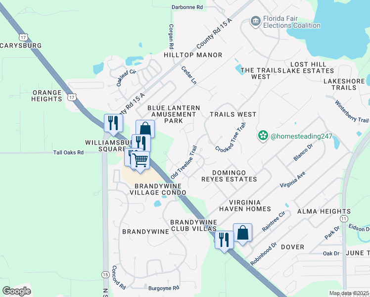 map of restaurants, bars, coffee shops, grocery stores, and more near 210 Shady Branch Trail in DeLand
