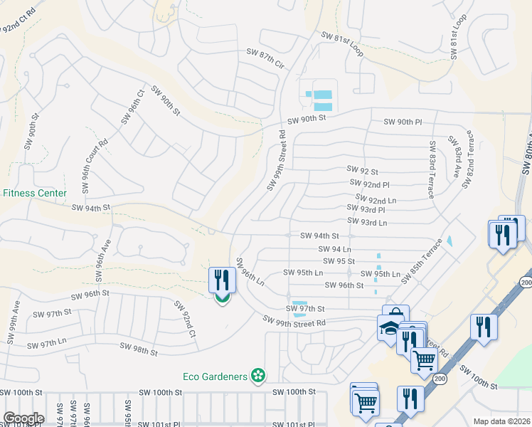 map of restaurants, bars, coffee shops, grocery stores, and more near 9020 Southwest 93rd Lane in Ocala
