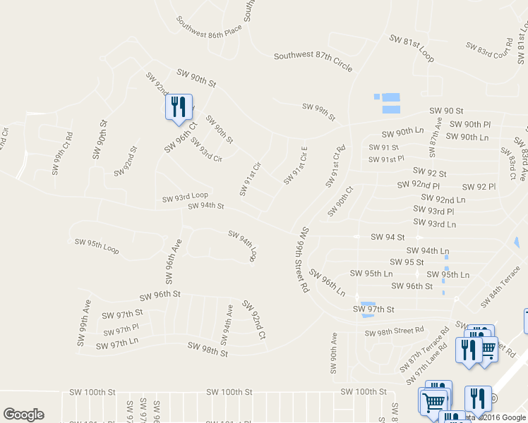 map of restaurants, bars, coffee shops, grocery stores, and more near 9237 Southwest 91st Circle in Ocala
