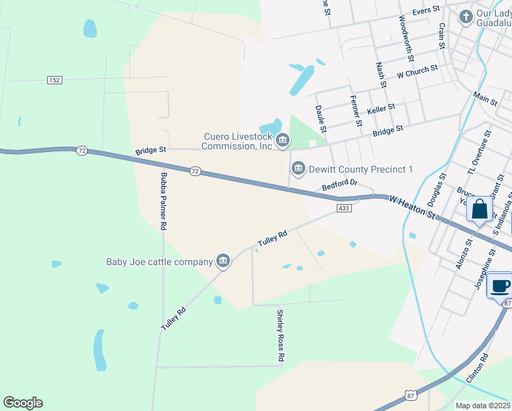 map of restaurants, bars, coffee shops, grocery stores, and more near 1251 Texas 72 in Cuero
