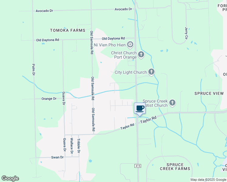map of restaurants, bars, coffee shops, grocery stores, and more near 2437 Old Samsula Road in Port Orange