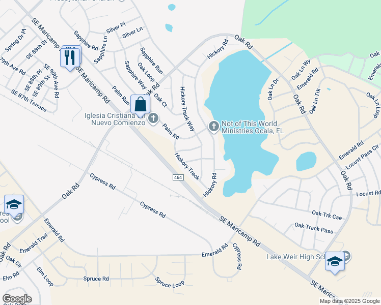 map of restaurants, bars, coffee shops, grocery stores, and more near 5 Hickory Track Radial in Ocala
