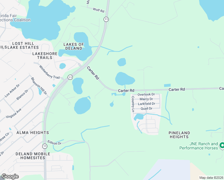 map of restaurants, bars, coffee shops, grocery stores, and more near 925 Carter Road in DeLand