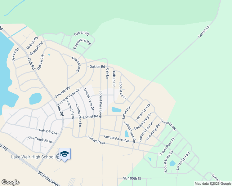 map of restaurants, bars, coffee shops, grocery stores, and more near 223 Oak Lane Circle in Ocala