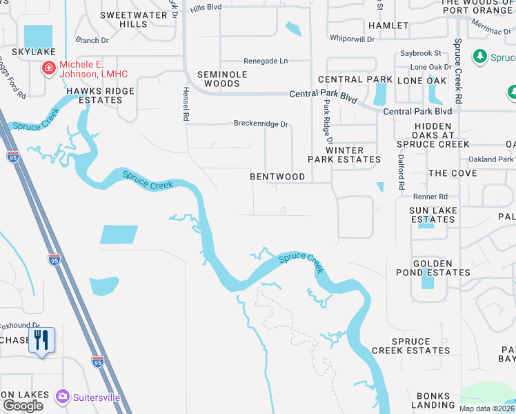map of restaurants, bars, coffee shops, grocery stores, and more near 663 Overlook Trail in Port Orange