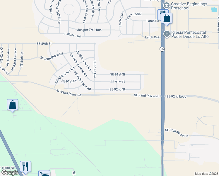 map of restaurants, bars, coffee shops, grocery stores, and more near 5216 Southeast 91st Place in Ocala