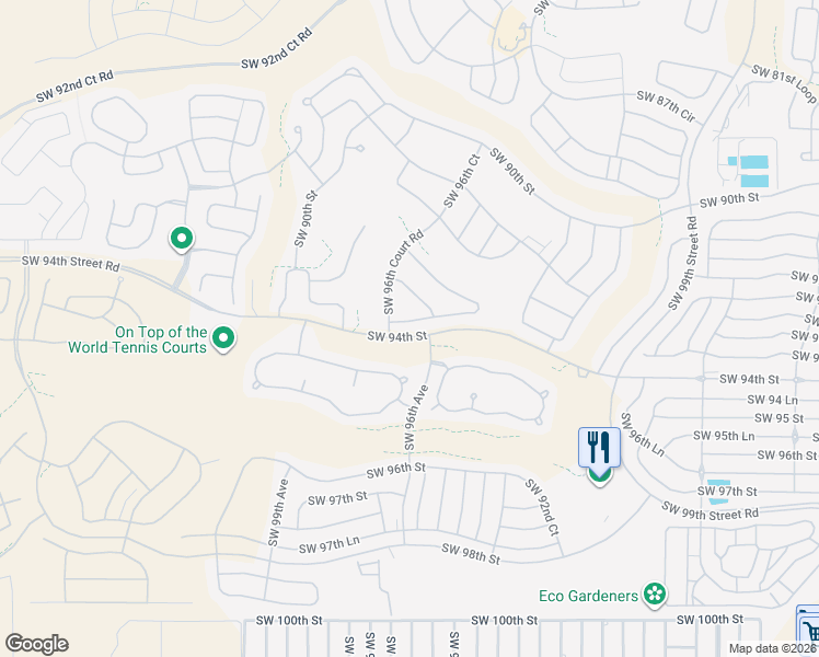 map of restaurants, bars, coffee shops, grocery stores, and more near 9235 Southwest 96th Court Road in Ocala