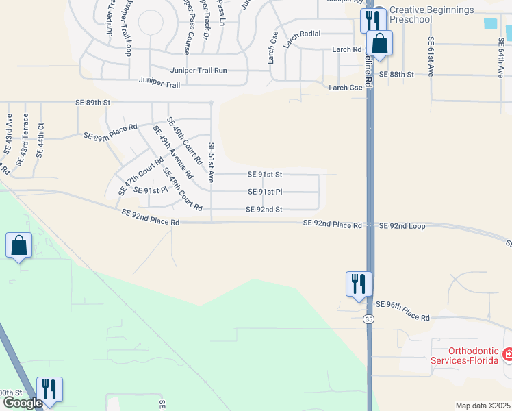 map of restaurants, bars, coffee shops, grocery stores, and more near 5339 Southeast 92nd Street in Ocala