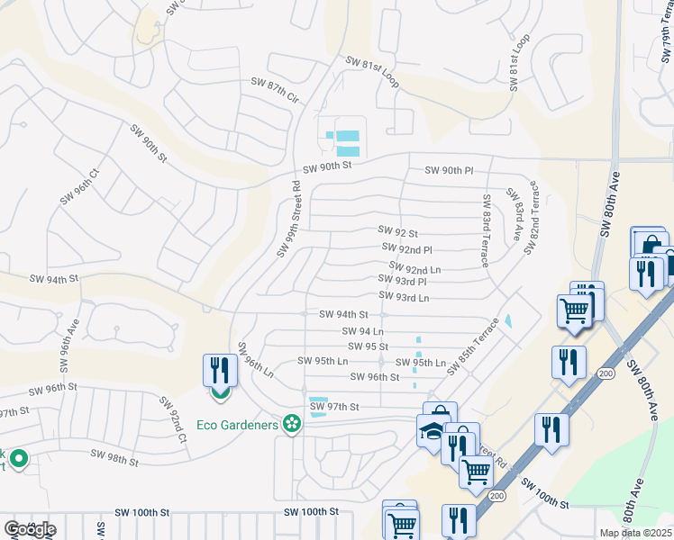 map of restaurants, bars, coffee shops, grocery stores, and more near 8872 Southwest 92nd Place in Ocala