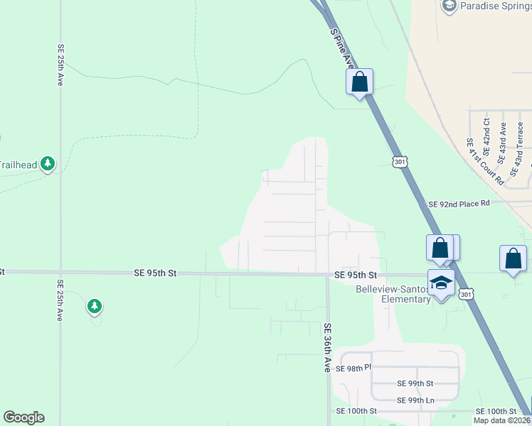 map of restaurants, bars, coffee shops, grocery stores, and more near 3344 Southeast 92nd Street in Ocala